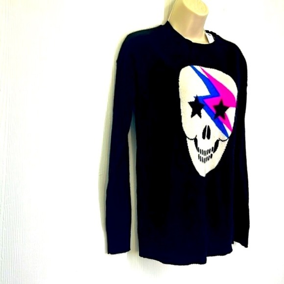 Aqua Cashmere - NWT Aqua Skull Lightning 100 Percent Cashmere Sweater Size Small - Picture 4 of 10